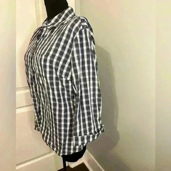 Vintage Talbots Womand Plus Size Women’s 16W Blue/Grey Plaid Button Down Blouse - Picture 2 of 10